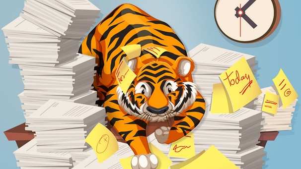 Illustration "Tiger im Papierchaos" | Bild: colourbox.com; Montage: BR/Renate Windmeißer