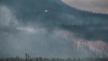 Ein Helikopter bekämpft einen Waldbrand nahe Jasper, Alta | Bild: ZUMA Press