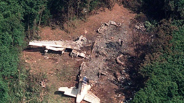  Wrack des 1988 in Habsheim abgestürzten Airbus A320.  Dabei starben 136 Passagiere.  | Bild: picture-alliance/dpa