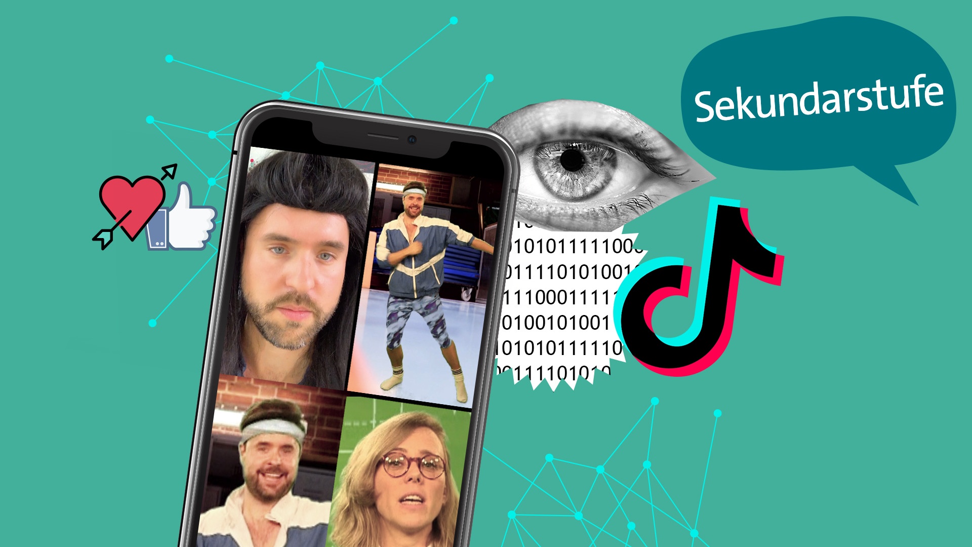 Collage: Handy mit Auge, Netzstruktur und TikTok-Logo | Bild: colourbox.com; Montage: BR