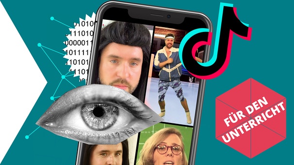 Collage: Handy mit Auge, Netzstruktur und TikTok-Logo | Bild: colourbox.com; Montage: BR