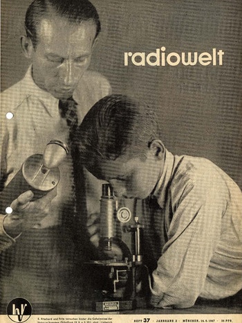 Titelbild der Programmzeitung „radiowelt“ vom September 1947: Eduard Ritschard und Fritz in einer Schulfunksendung
| Bild: BR