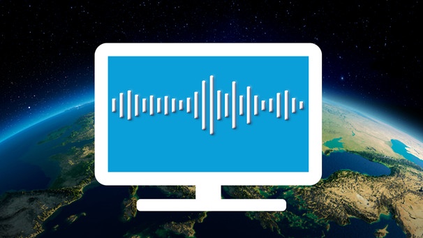 Grafik eines TV´s mit einem Audiopegel auf dem Screen und im Hintergrund ein Satellitenbild mit Blick auf die Erde. | Bild: stock.adobe.com/rangizzz, Montage/BR Petra Decker