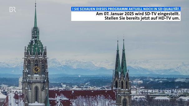 Blick von BR-Funkhaus Richtung Süden mit Paulskirche.
Im BR Fernsehen wird seit 14.10.2024 regelmäßig ein Hinweis auf die bevorstehende SD-Abschaltung eingeblendet.  | Bild: BR/Henning Pfeiffer