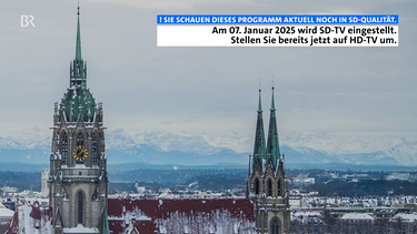 Blick von BR-Funkhaus Richtung Süden mit Paulskirche.
Im BR Fernsehen wird seit 14.10.2024 regelmäßig ein Hinweis auf die bevorstehende SD-Abschaltung eingeblendet.  | Bild: BR/Henning Pfeiffer