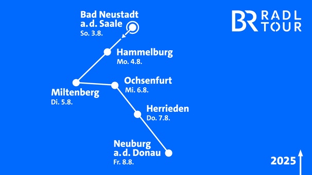 Routenverlauf BR-Radltour 2025 mit Datum | Bild: BR